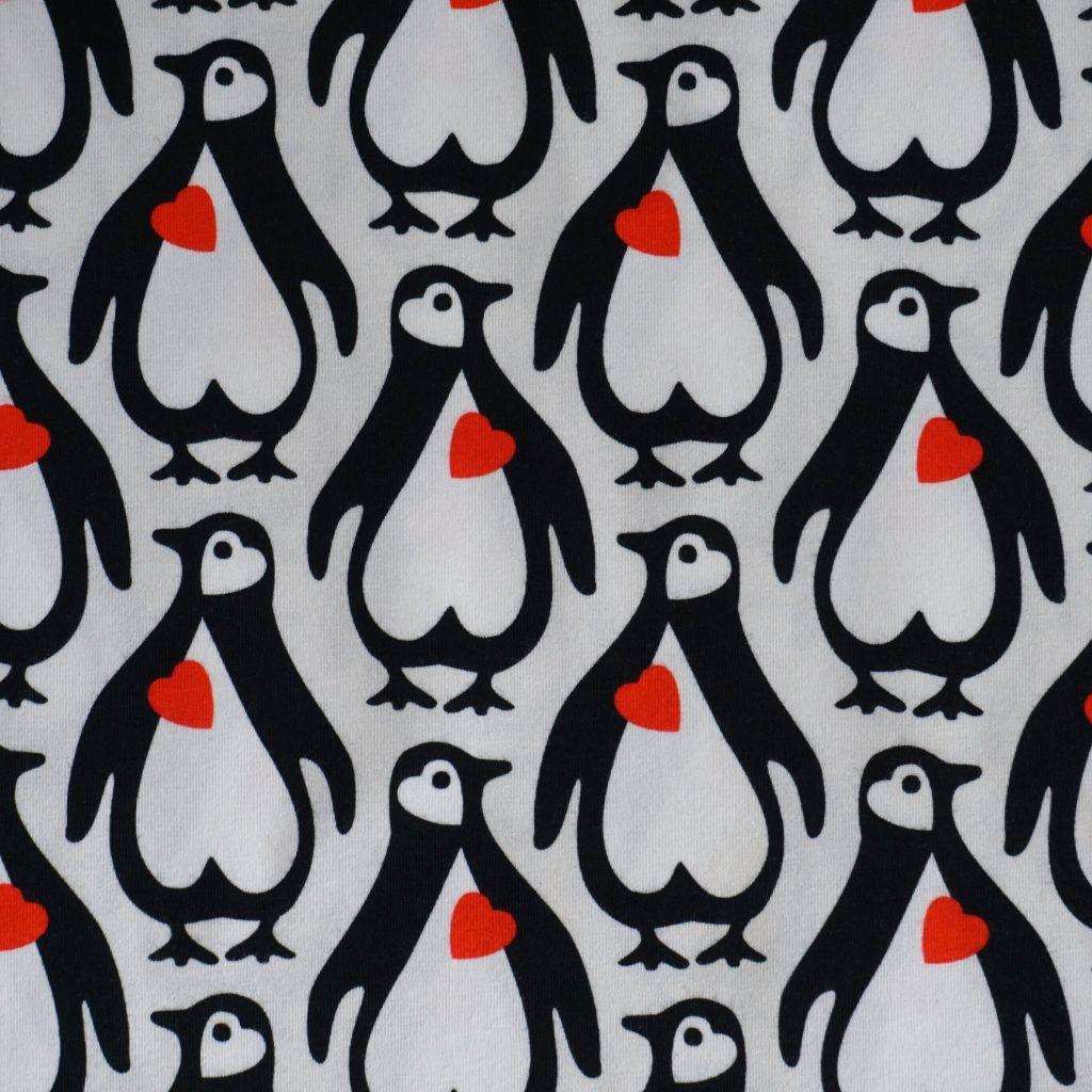 Baumwolljersey Pinguine mit Herz schwarz weiß rot